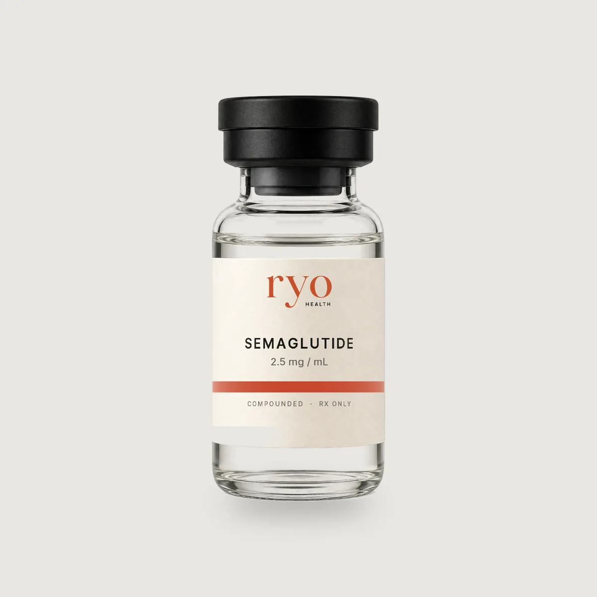 Ryo semaglutide vial on a warm gray field