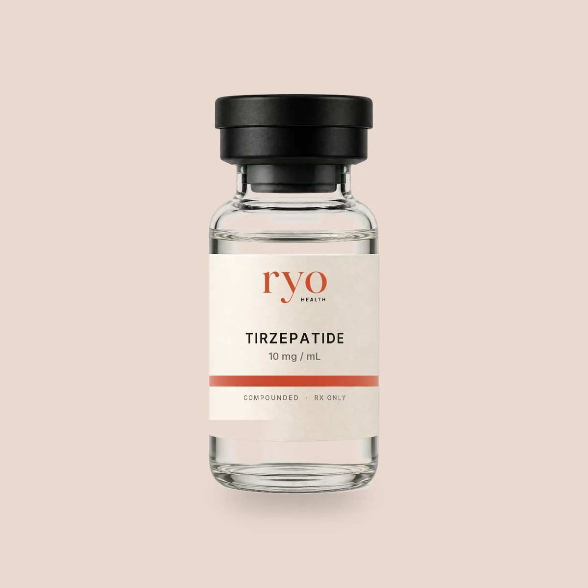 Ryo tirzepatide vial on a soft terracotta field